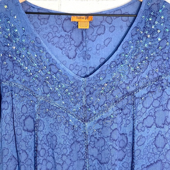 Blue Sakkas Top With Beautiful Details and Color Plus Size - Picture 8 of 11